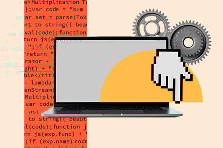 computer with HTML code in the background representing developer creating HTML dropdown menu